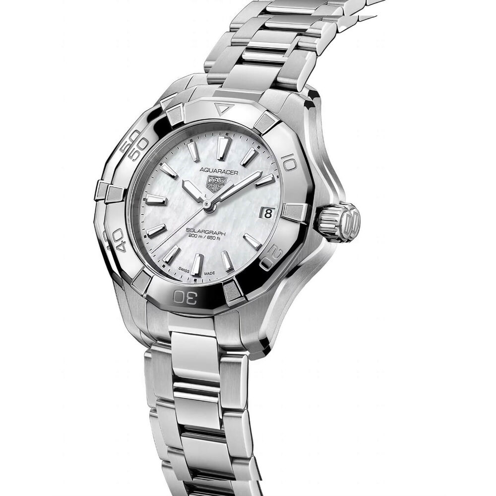 TAG Heuer Aquaracer Professional 200 Solargraph 34mm White MOP Dial Steel Bracelet Watch image number 1
