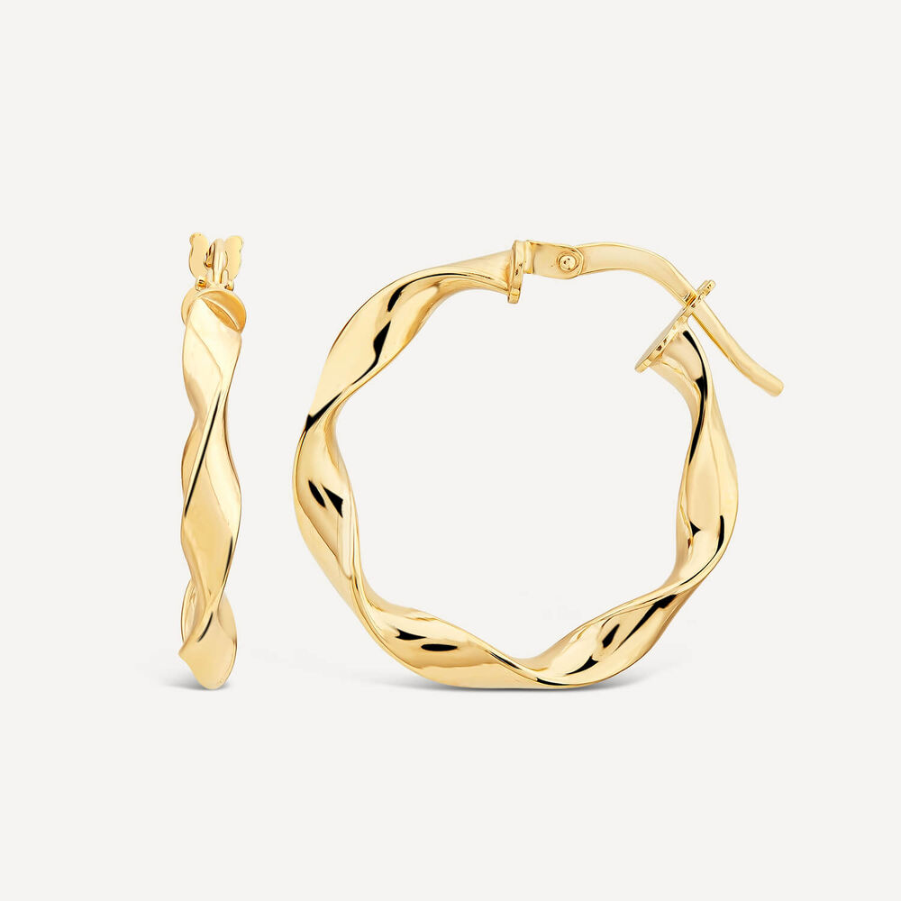 9ct Yellow Gold Twist 20mm Hoop Earrings