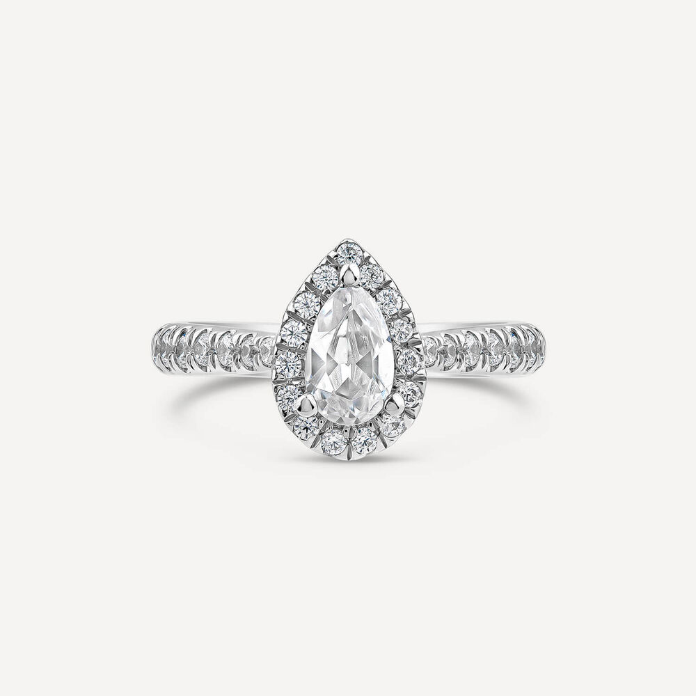 Orchid Setting 18ct White Gold 0.75ct Pear Halo & Diamond Shoulders Engagement Ring