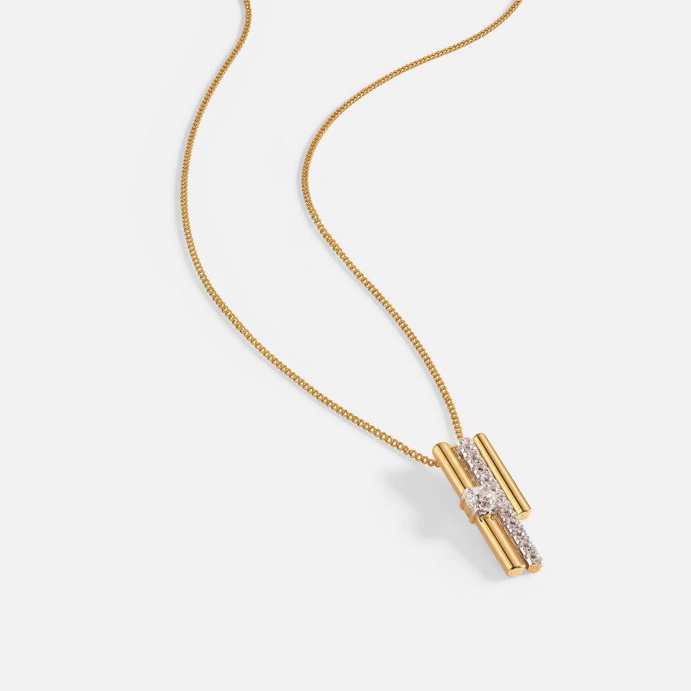 Yellow Gold Plated Vermeil Sterling Silver 0.20ct Lab Grown Diamond Three Bar Pendant