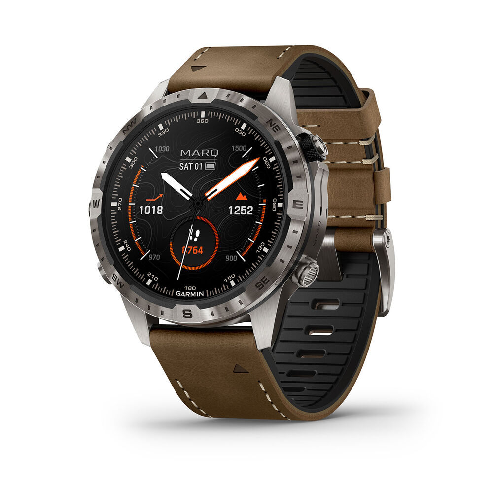 Garmin MARQ&reg; Adventurer (Gen 2) 46mm Titanium Case Brown Hybrid Strap Watch