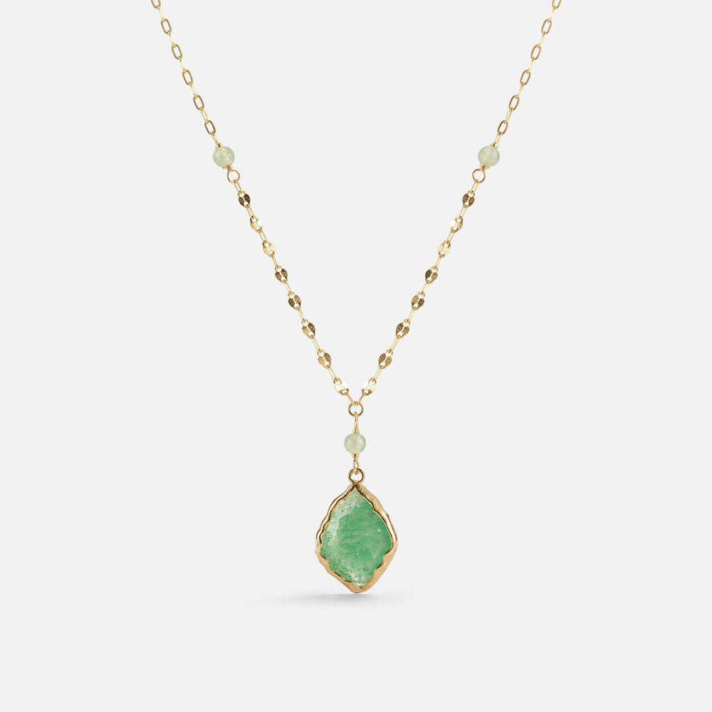 9ct Yellow Gold Beaded Chain Green Aventurine Pendant