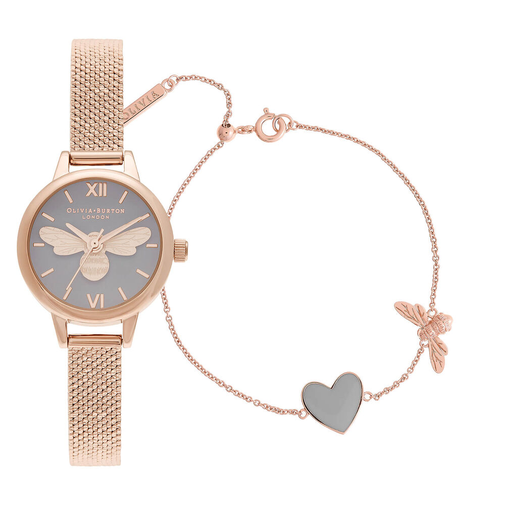 Olivia Burton Mini Lucky Bee, Grey Dial With You Have My Heart Giftset Watch
