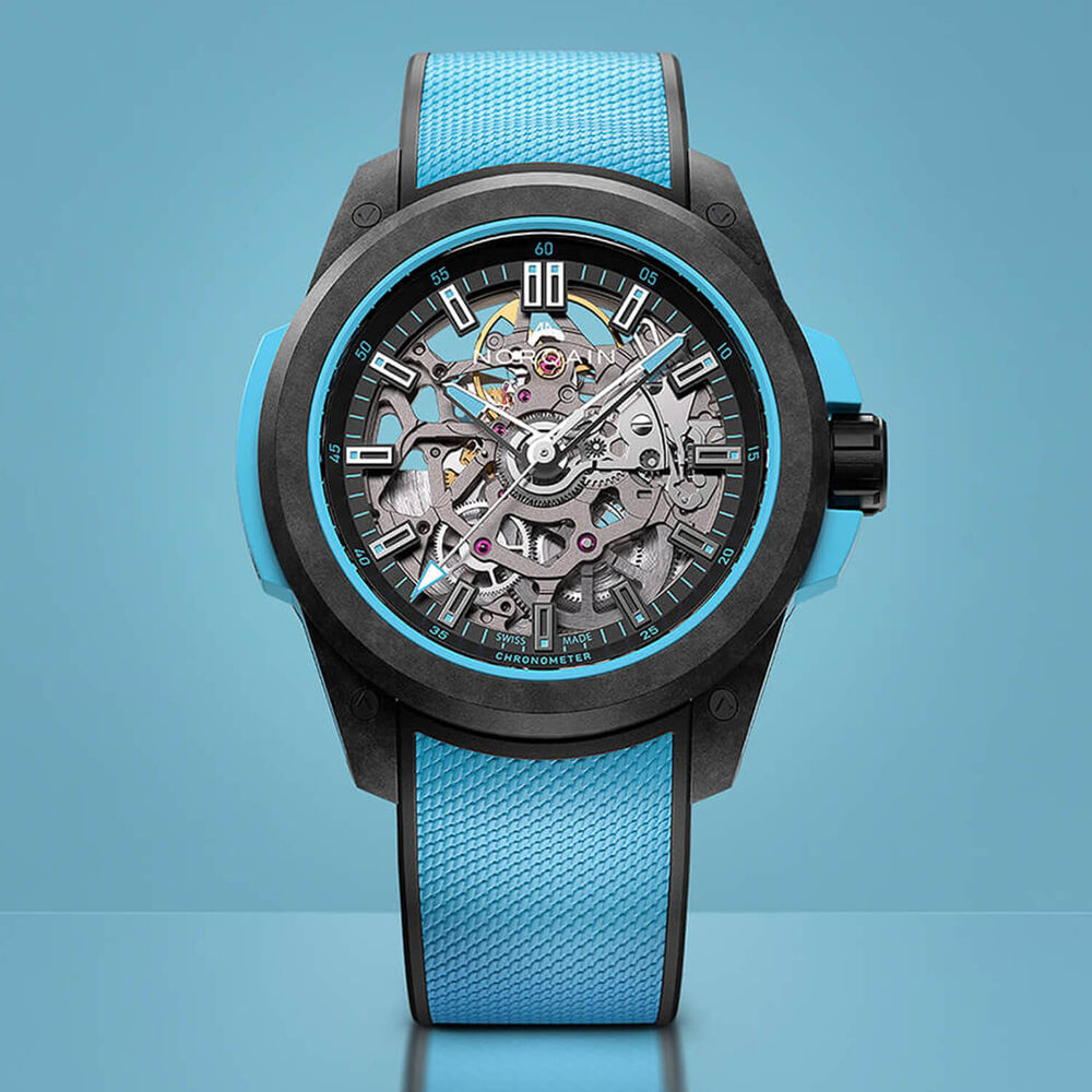 NORQAIN Wild ONE Skeleton 39mm Dial Sky Blue Rubber Strap Watch