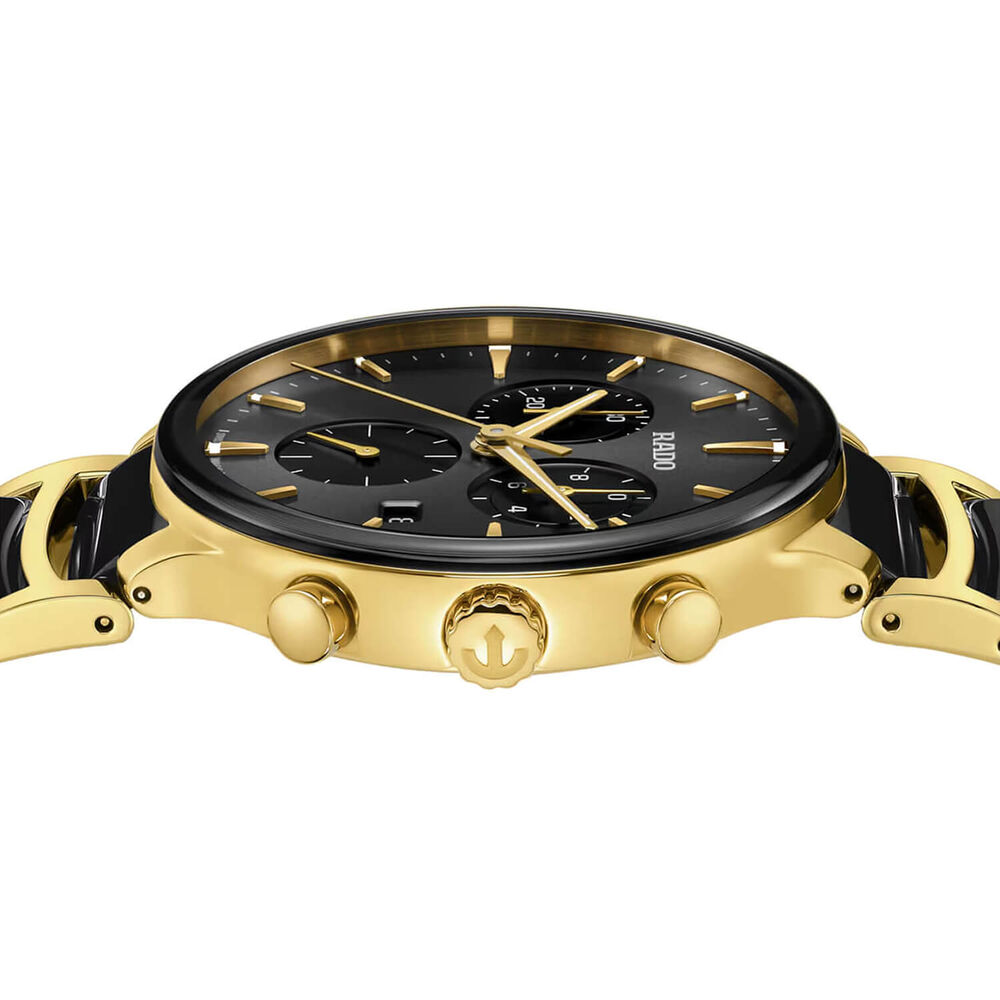Rado Centrix Chronograph 41mm Black Dial Gold PVD  Steel & Ceramic Bracelet Watch image number 2
