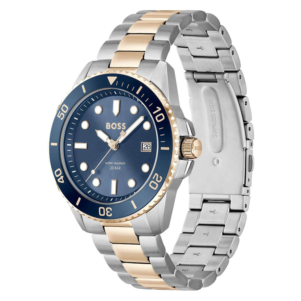 BOSS Ace 43mm Blue Dial Steel&Rose Gold Case Bracelet Watch image number 2