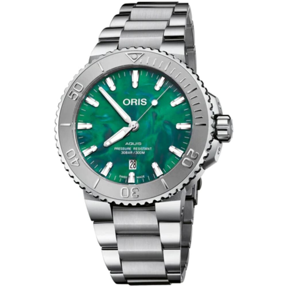 Oris x Bracenet Aquis 43.5mm Green Textured Dial Steel Case & Bracelet Watch