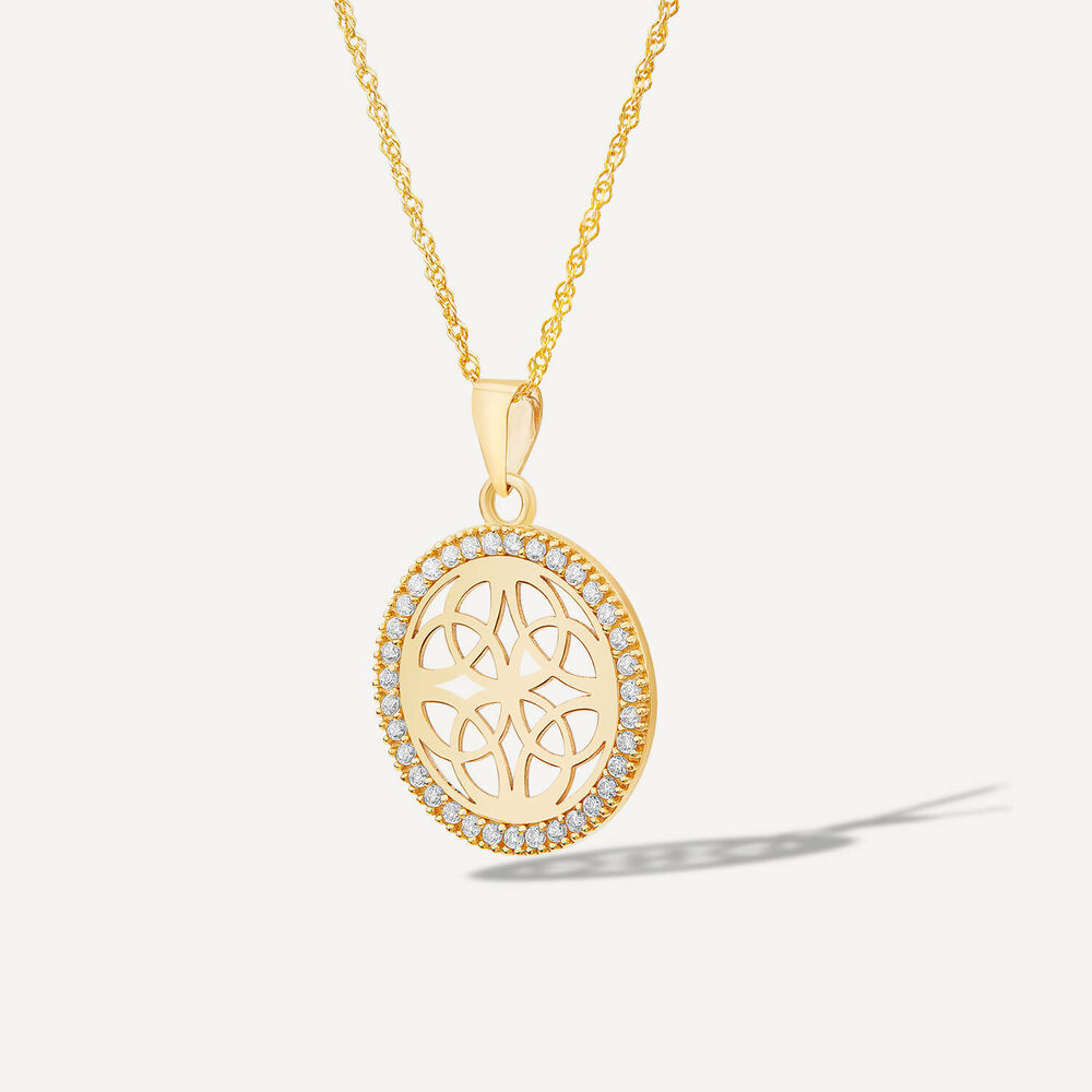 9ct Yellow Gold Celtic Knot Cubic Zirconia Pendant image number 1