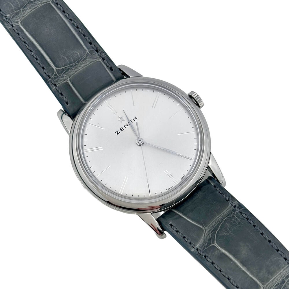 Pre-Owned Zenith Elite Classic 39mm Silver Dial Grey Leather Strap Watch
