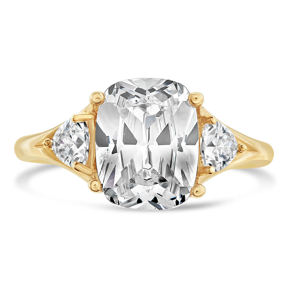 9ct Yellow Gold Cubic Zirconia Cushion & Sides Ring image number 1