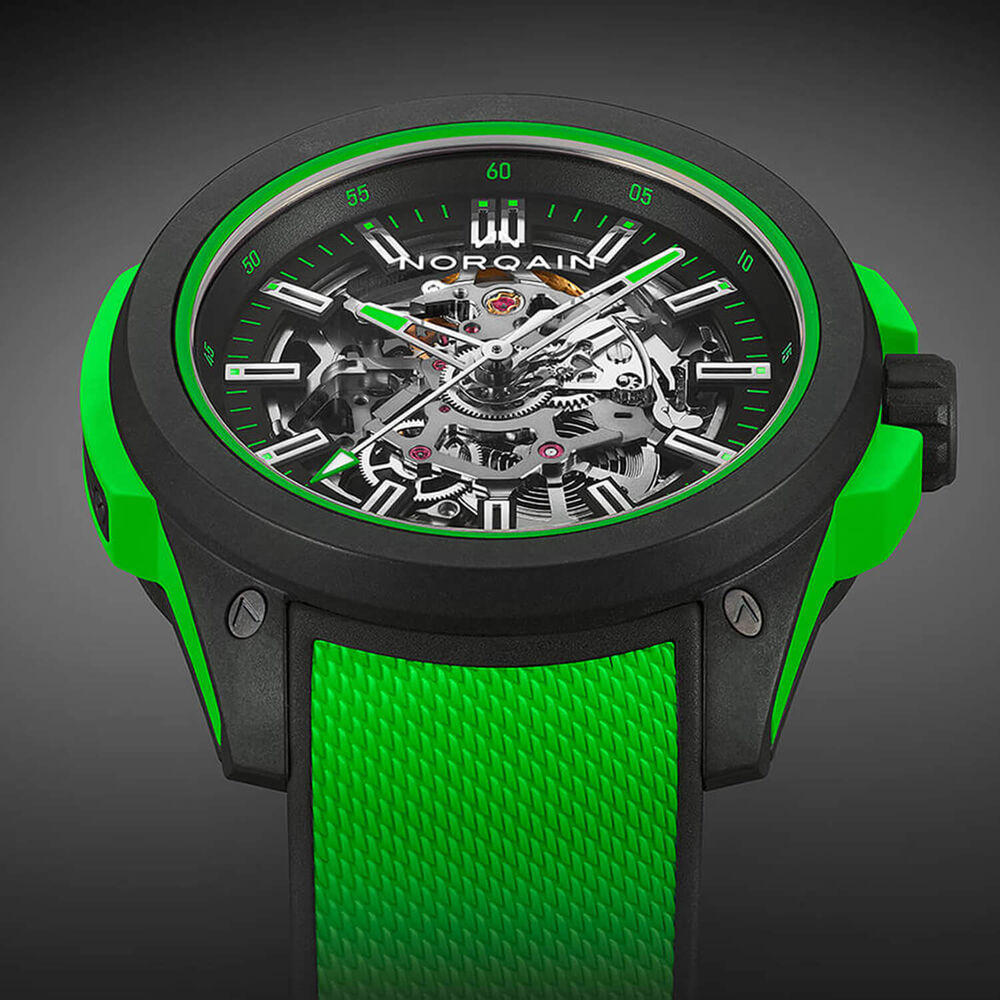 NORQAIN Wild ONE Skeleton 42mm Dial Gecko Green Rubber Strap Watch image number 2