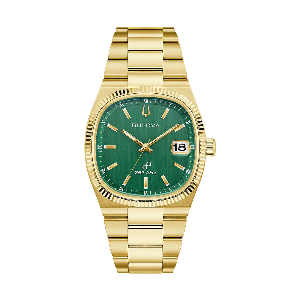Bulova Super Seville 38mm Green Dial Gold Tone Steel Bracelet Watch image number 0