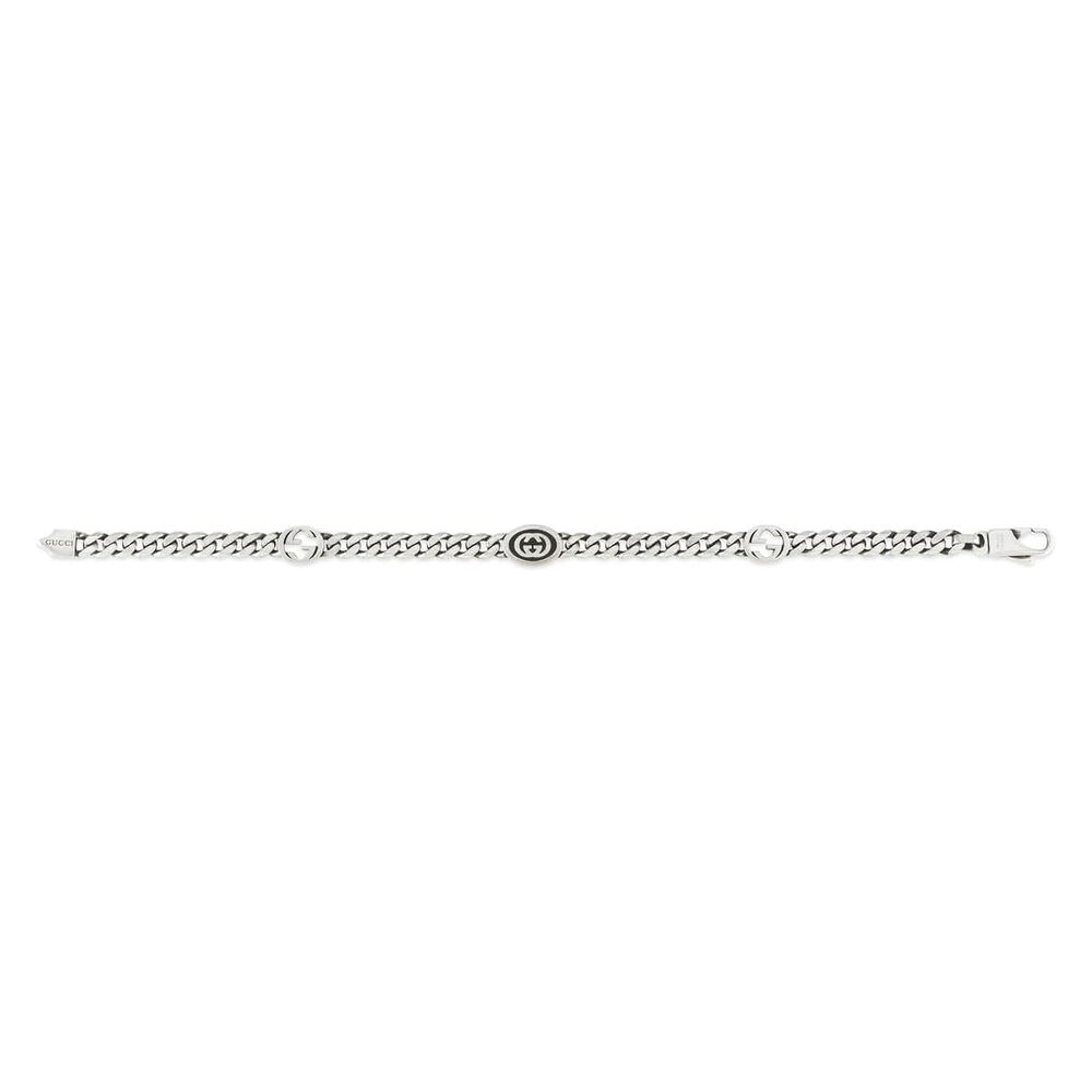 Gucci Interlocking Woven Logo Sterling Silver Bracelet (Size M, 6.7")