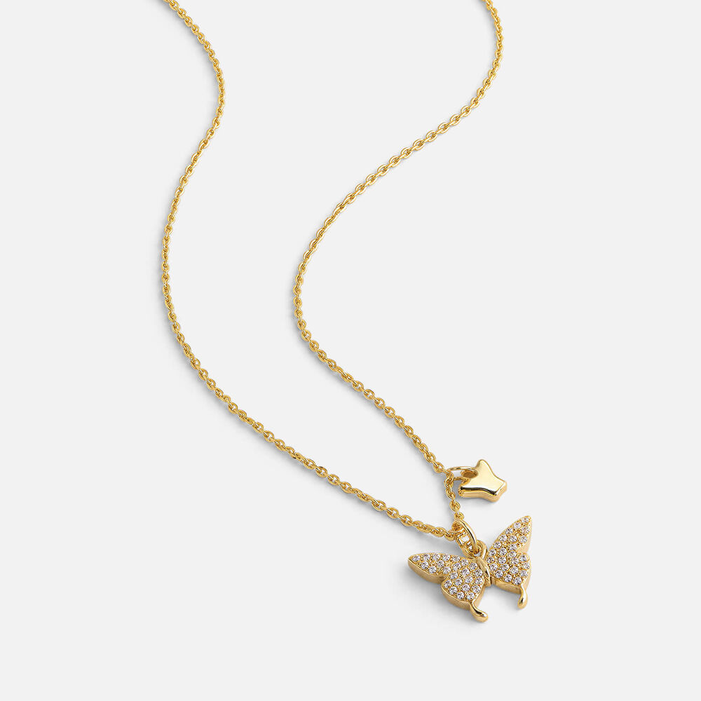 Yellow Gold Plated Sterling Silver Cubic Zirconia Butterfly Charm Pendant