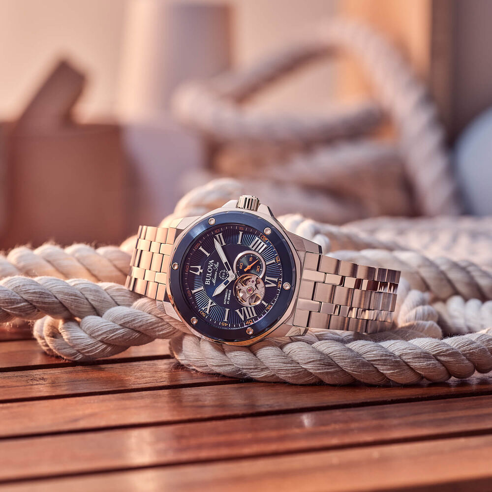 Bulova Marine Star Series A Automatic 45mm Blue Dial Steel Bracelet Watch image number 4