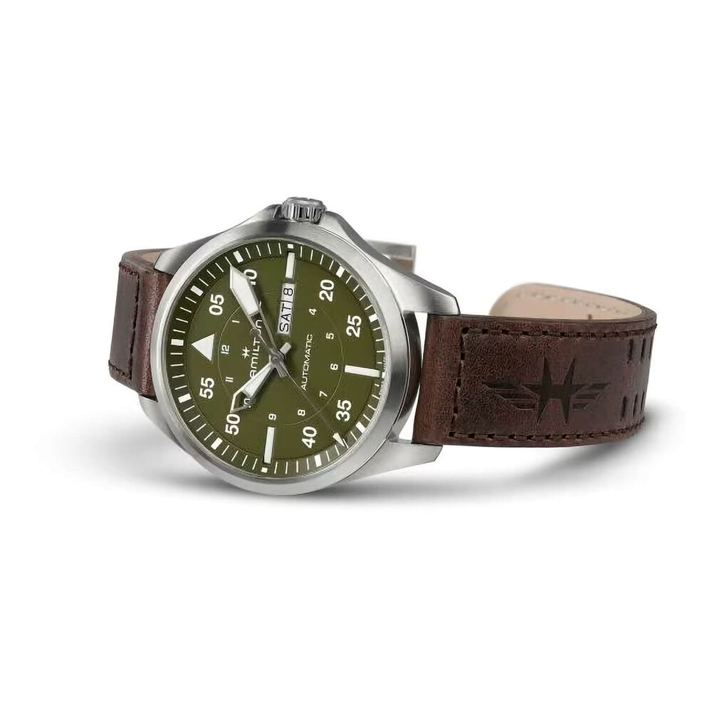 Hamilton Khaki Aviation Pilot Automatic 42mm Green Dial Leather Strap Watch image number 1
