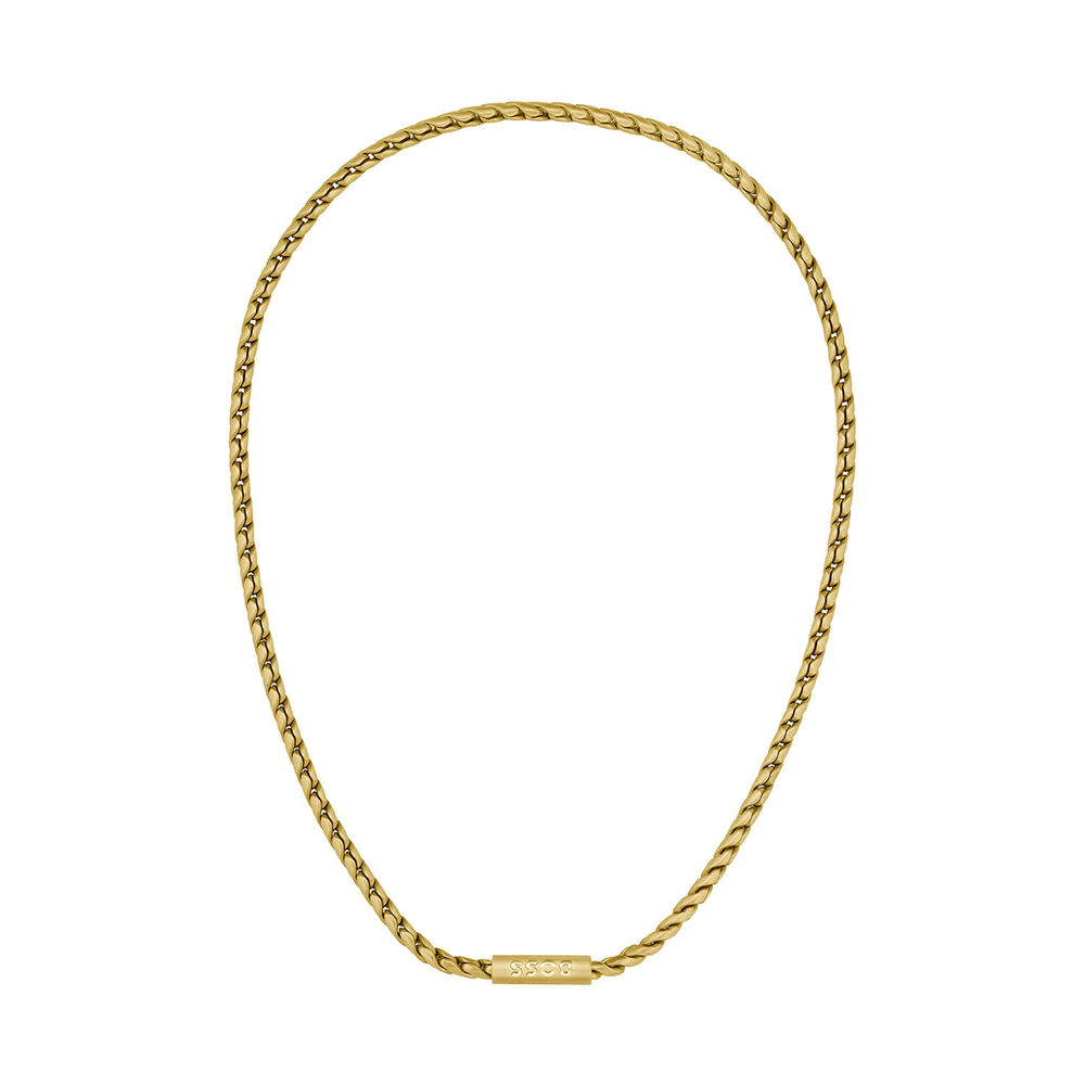 BOSS Doran Gold Tone Steel Braided Chain Necklace