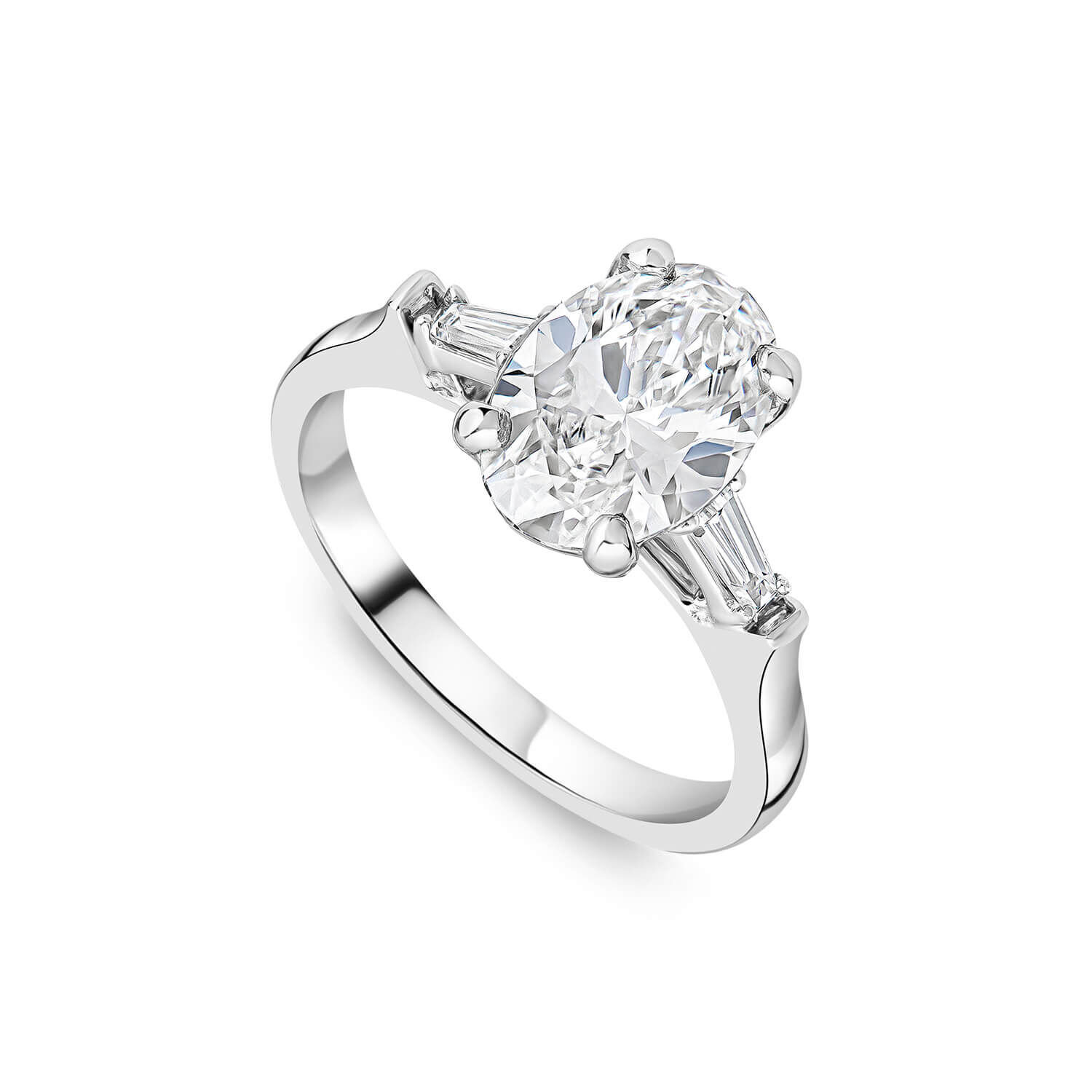 Born Platinum 1.98ct Lab Grown Oval Baguette Sides Ring