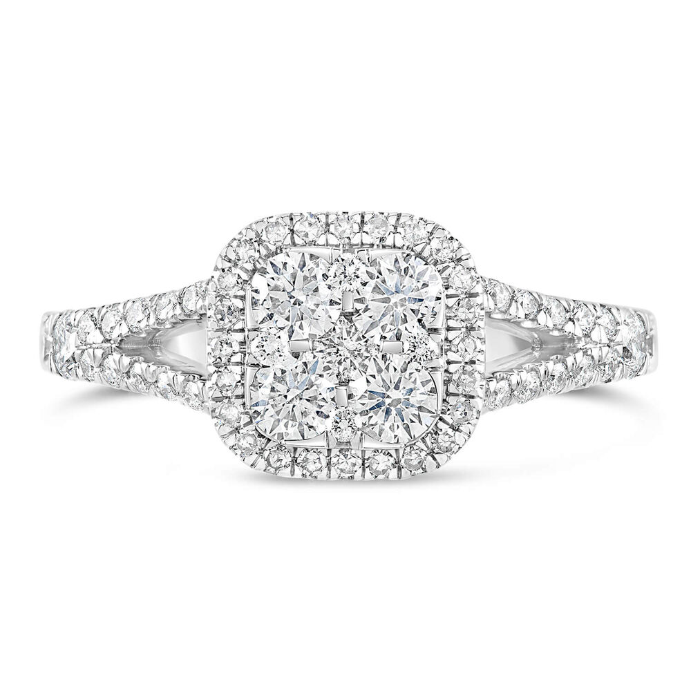Platinum 1.00CT Diamond Cushion Cluster Split Shoulder Ring image number 4