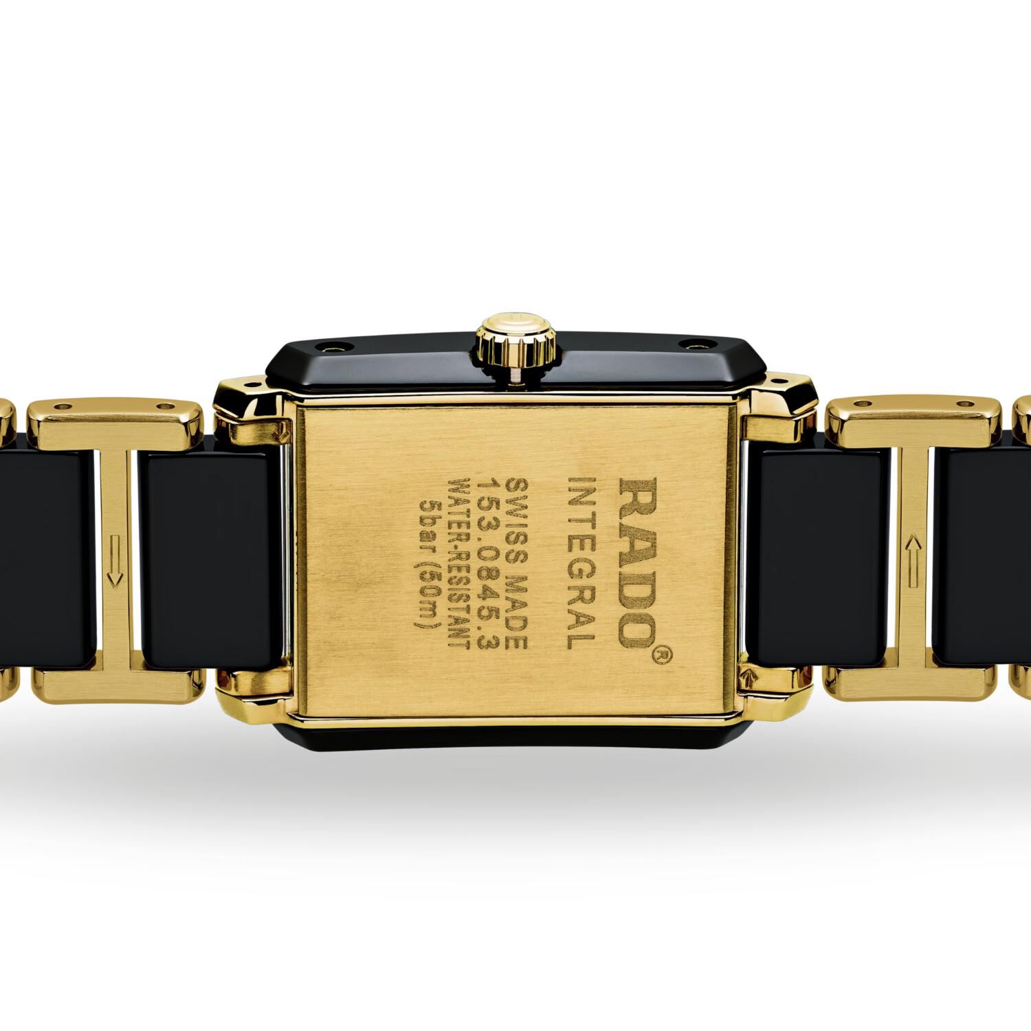 Rado Integral Rectangle Diamond Dot Black Yellow Gold Watch
