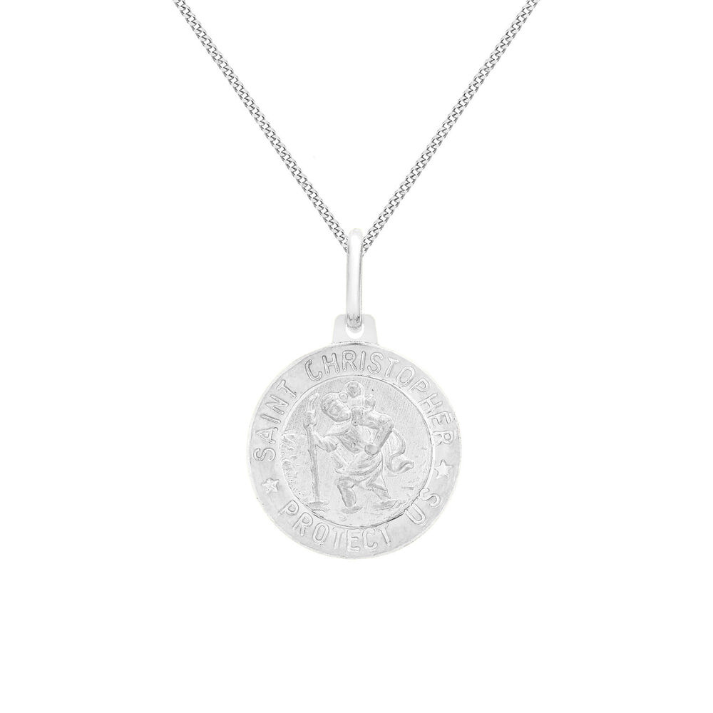 9ct White Gold St Christopher Medal Pendant (Chain Included) image number 0