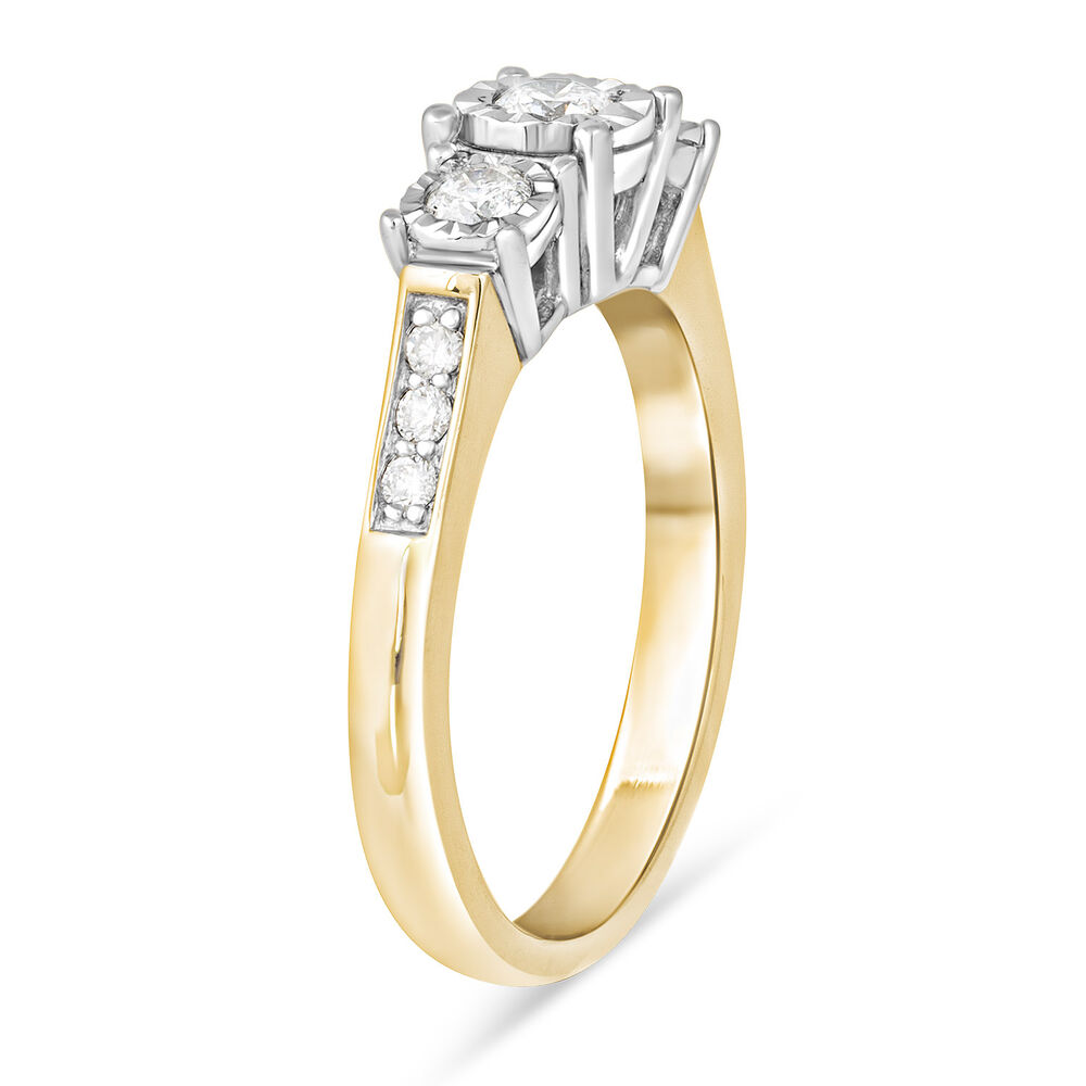 Ladies 9ct Gold Illusion 3 stone With Diamond Set Band .33ct image number 3
