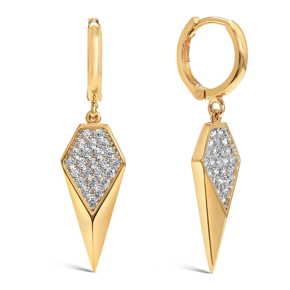 9ct Yellow Gold Hoop Cubic Zirconia Hanging Spear Earrings