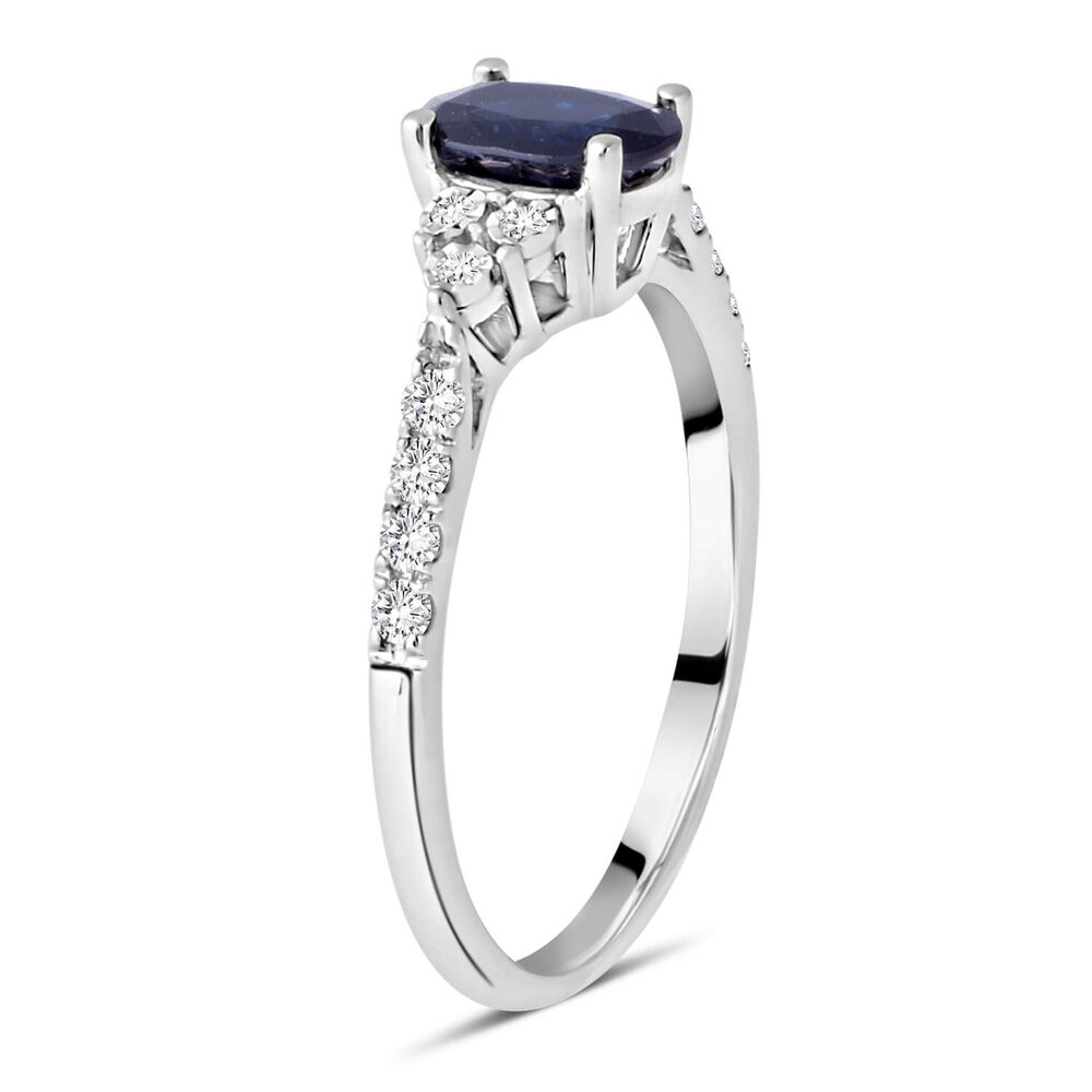Ladies 9ct White Gold Diamond and Sapphire Ring image number 3