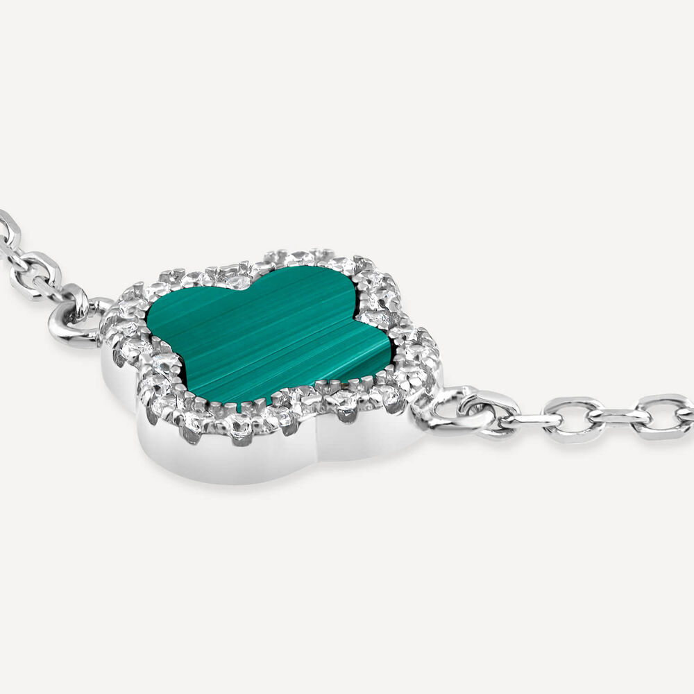 Sterling Silver Malachite & Cubic Zirconia Clover Petal Bracelet