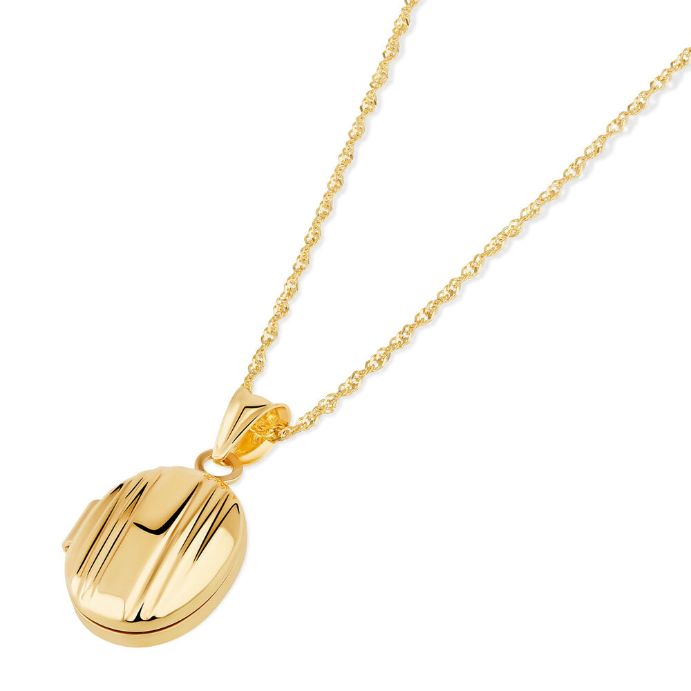 9ct Yellow Gold Small Lined Oval Locket (Chain Included) image number 2