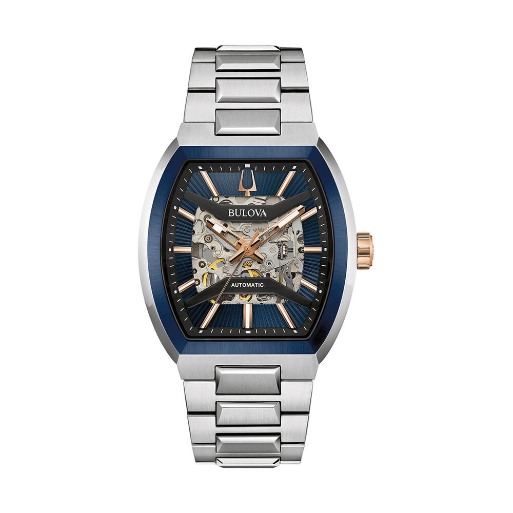 Bulova Maquina Skeleton 40mm Blue Dial Steel Bracelet Watch image number 0