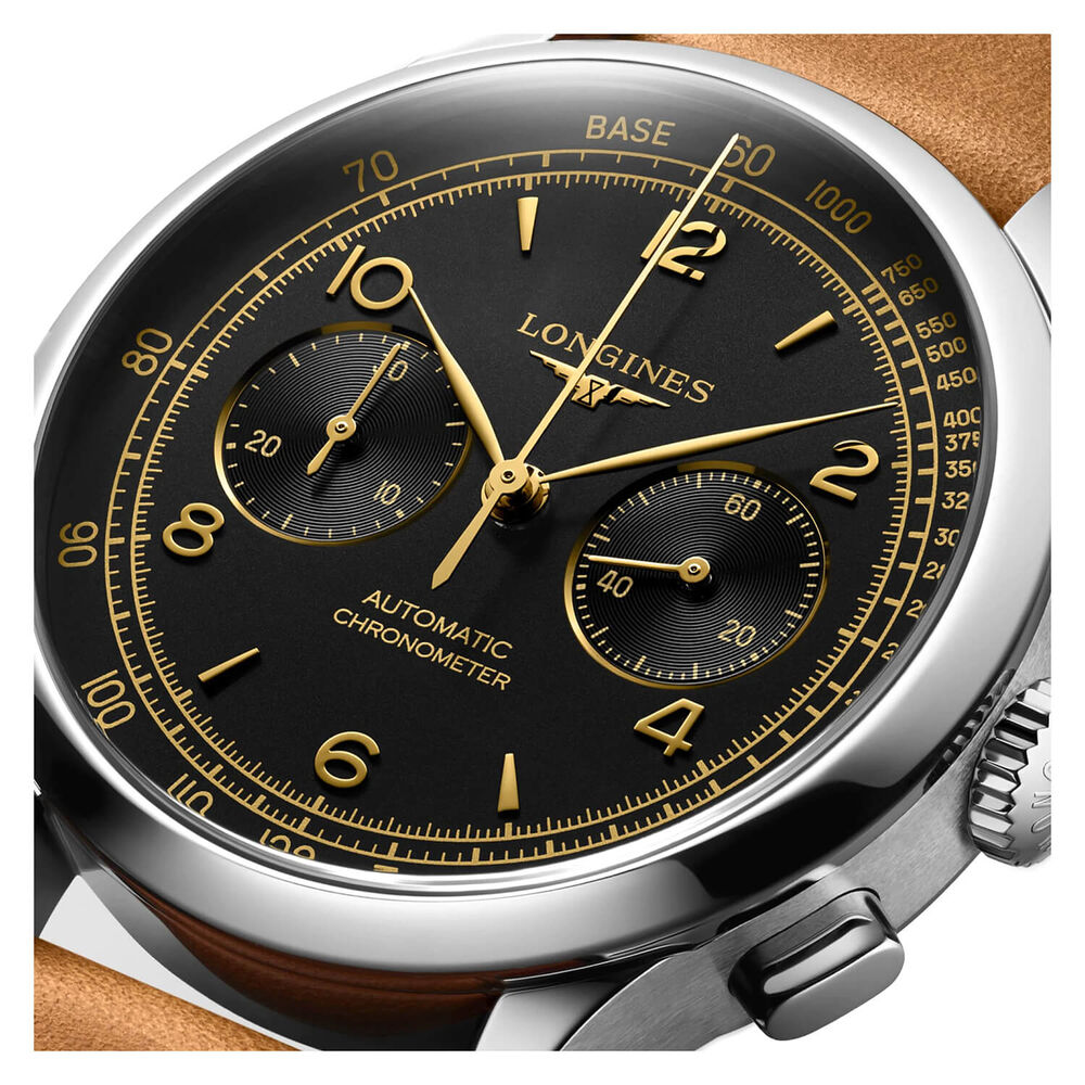 Longines Record 40mm Chronometer Brown Strap Watch image number 3