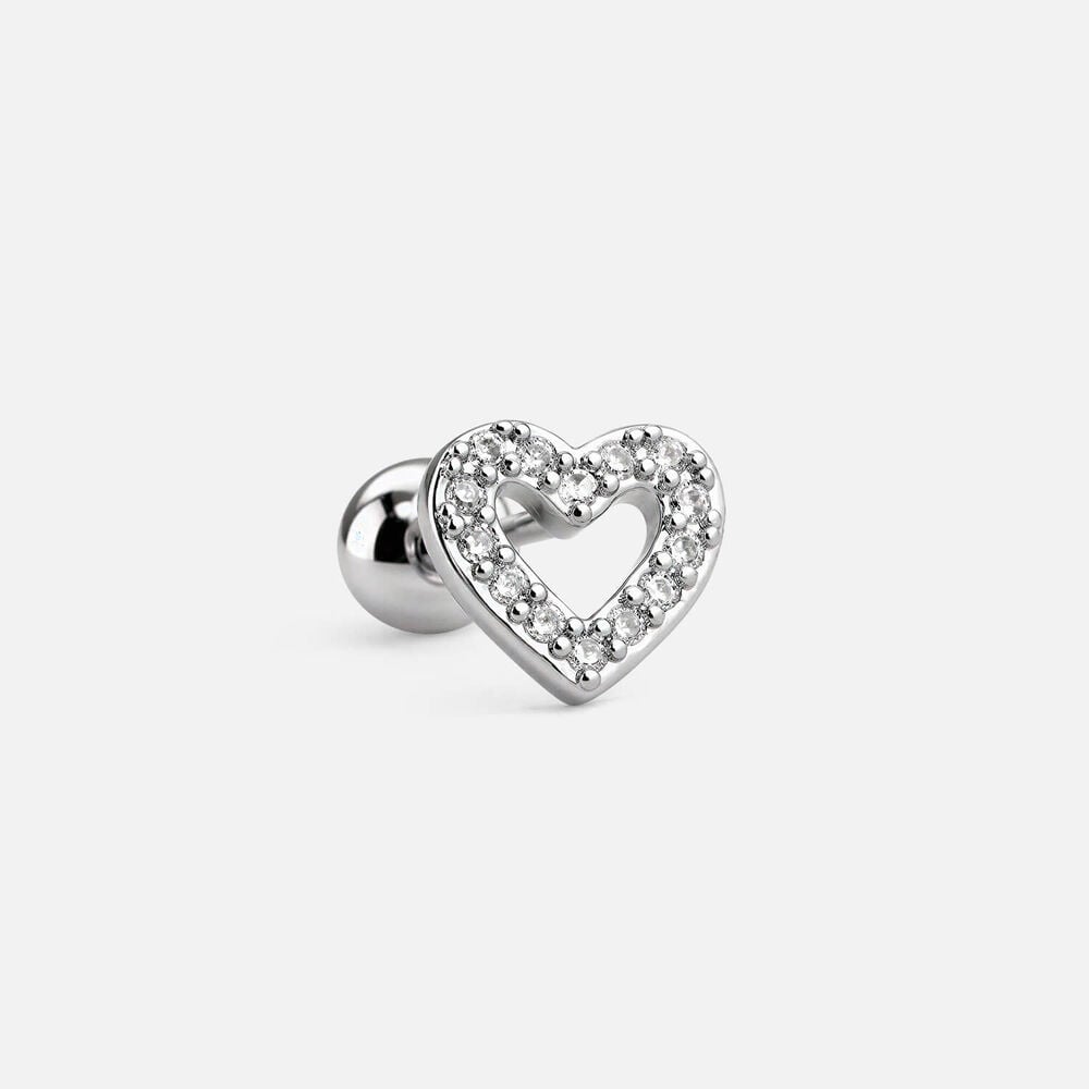Sterling Silver Cubic Zirconia Open Heart Single Stud Earring