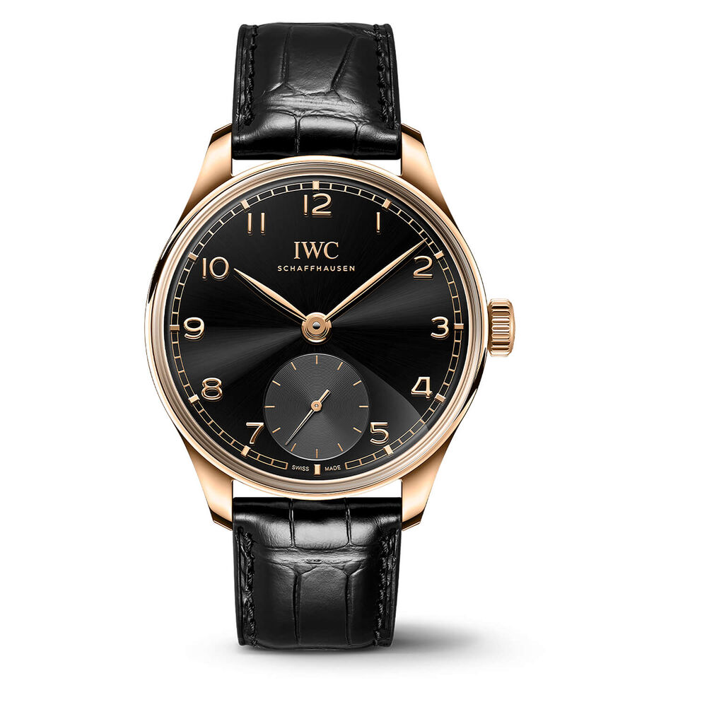 IWC Schaffhausen Portugieser Automatic 40 Black Dial 18ct 5N Gold Case Alligator Leather Watch image number 0