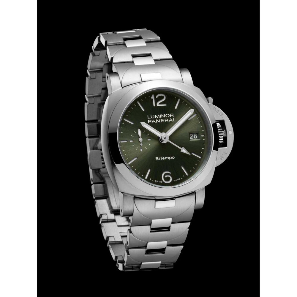 Panerai Luminor Quaranta BiTempo 40mm Green Dial Steel Bracelet Watch image number 3