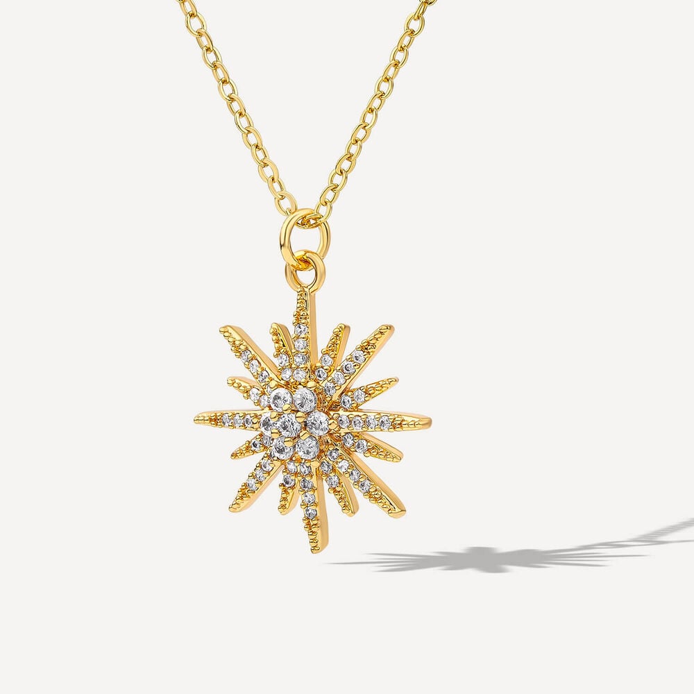Yellow Gold Plated Sterling Silver Cubic Zirconia Starburst Pendant