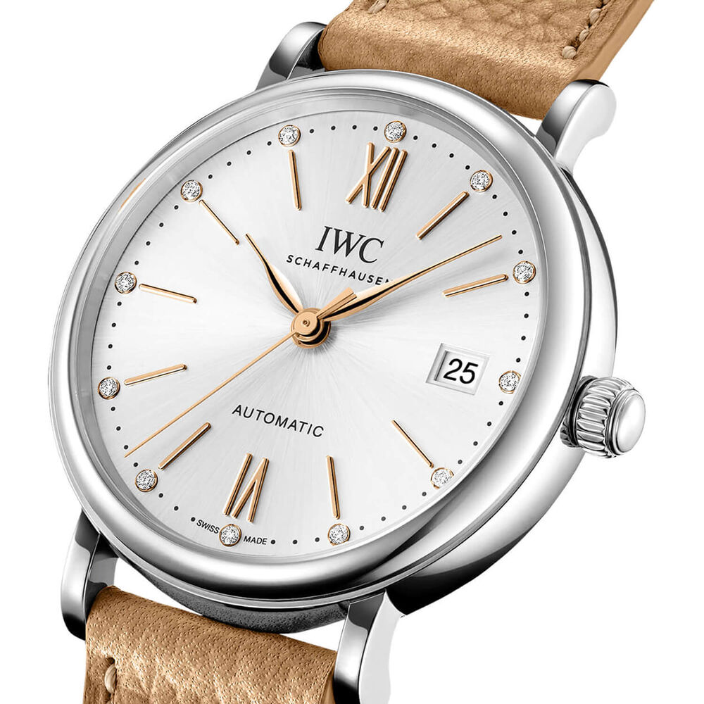 IWC Schaffhausen Portofino Automatic 37mm White Dial Beige Leather Strap Watch image number 1
