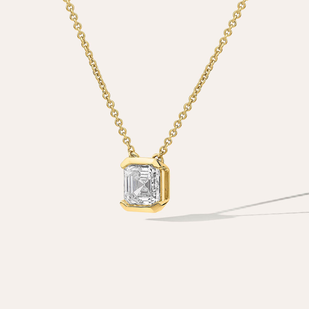Born 1ct Classic 9ct Yellow Gold Lab Grown 1.00ct Asscher Cut Diamond Pendant