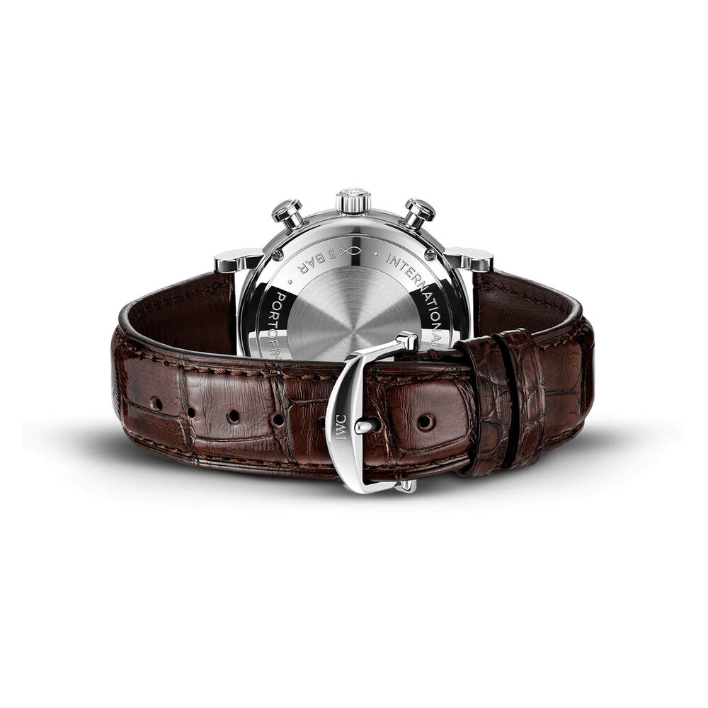 IWC Schaffhausen Portofino Chronograph 39 Black Dial Brown Strap Watch image number 3