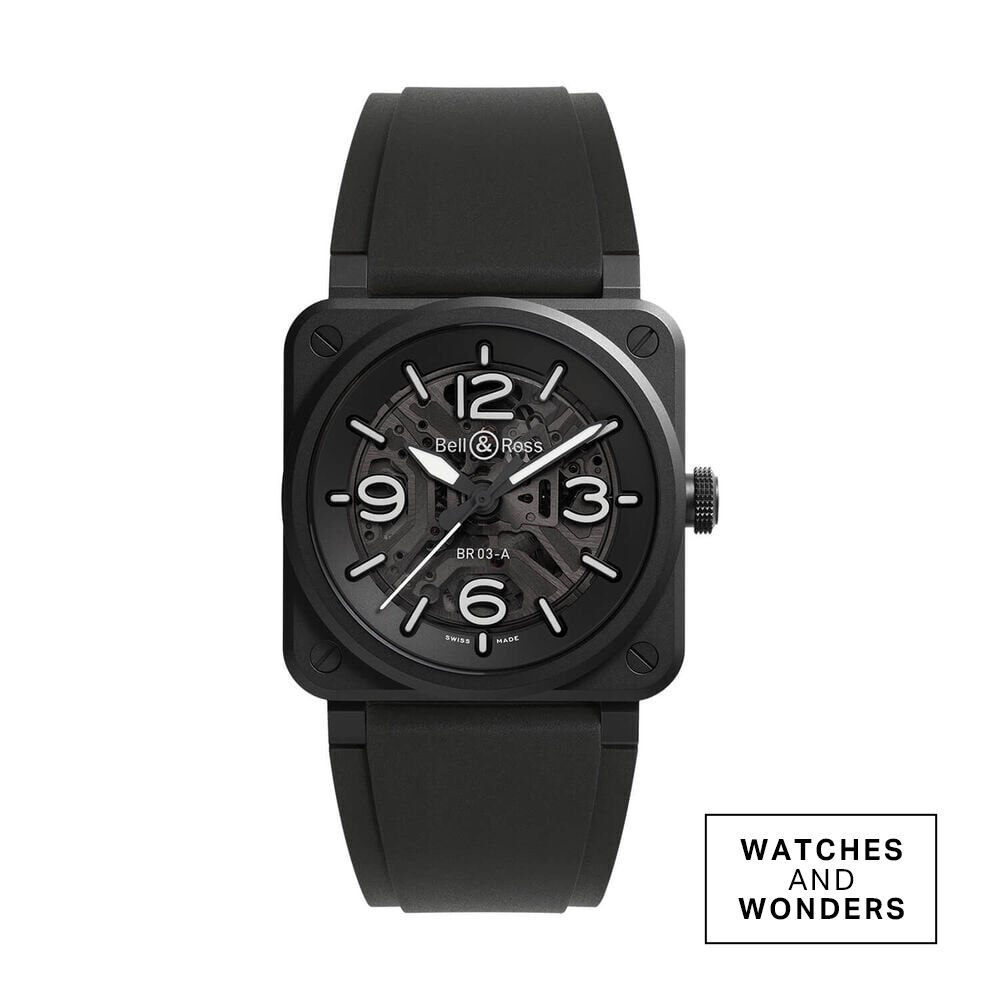 Bell & Ross BR-03 Skeleton Black Ceramic 41mm Dial Black Rubber Strap Watch