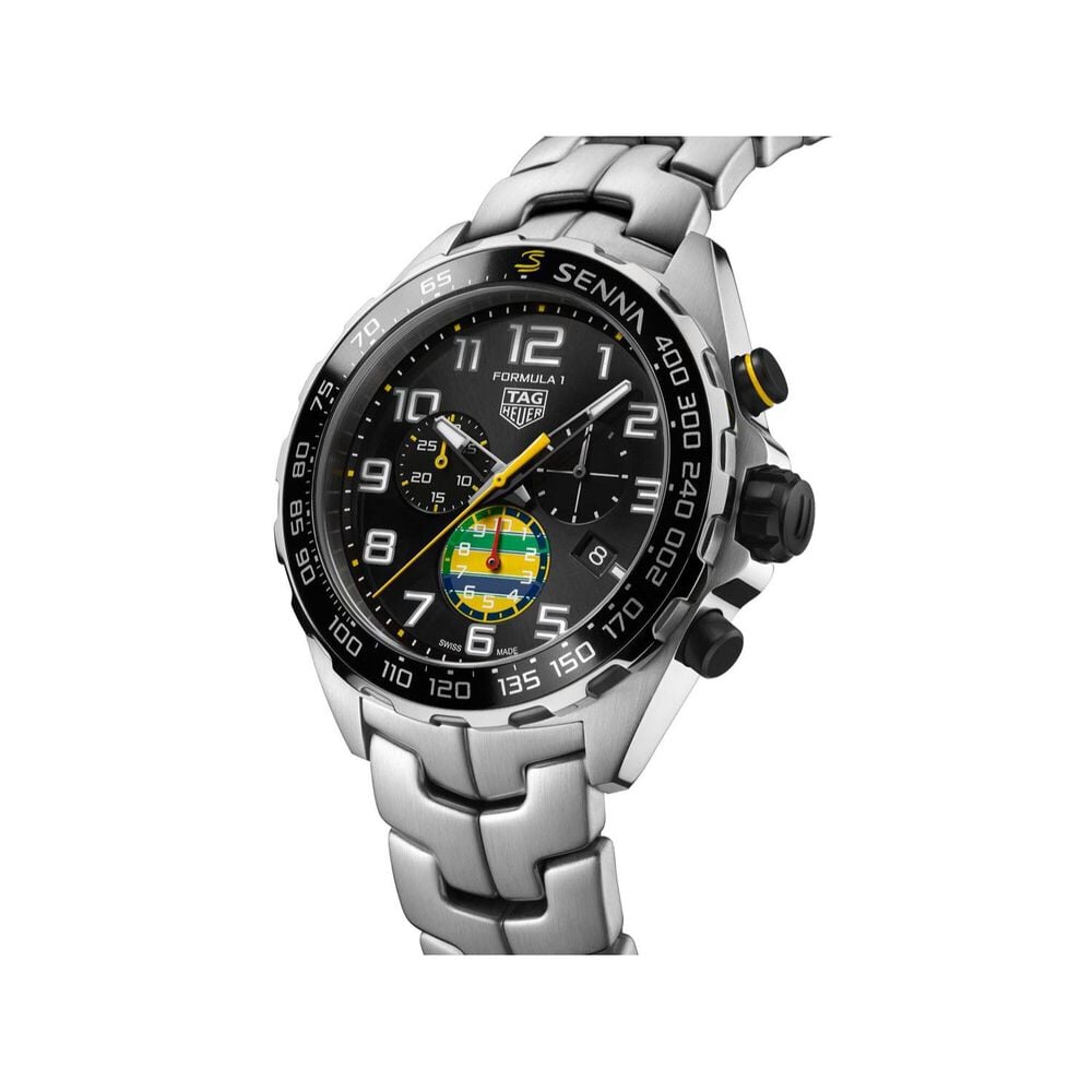 TAG Heuer Formula 1 Chronograph x Senna 43mm Black Dial Steel Bracelet Watch