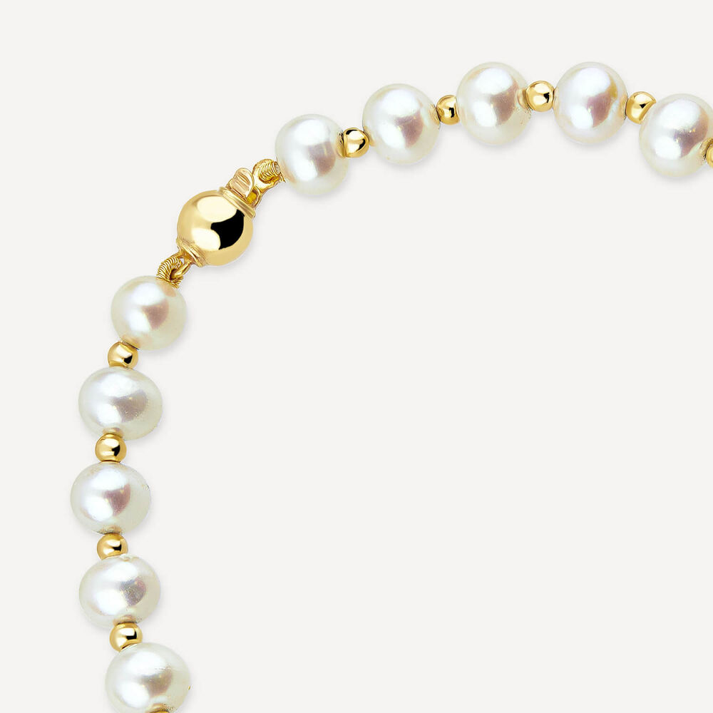 9ct Yellow Gold 6-6.5mm Cultured Freshwater Pearl Beaded Bracelet image number 4
