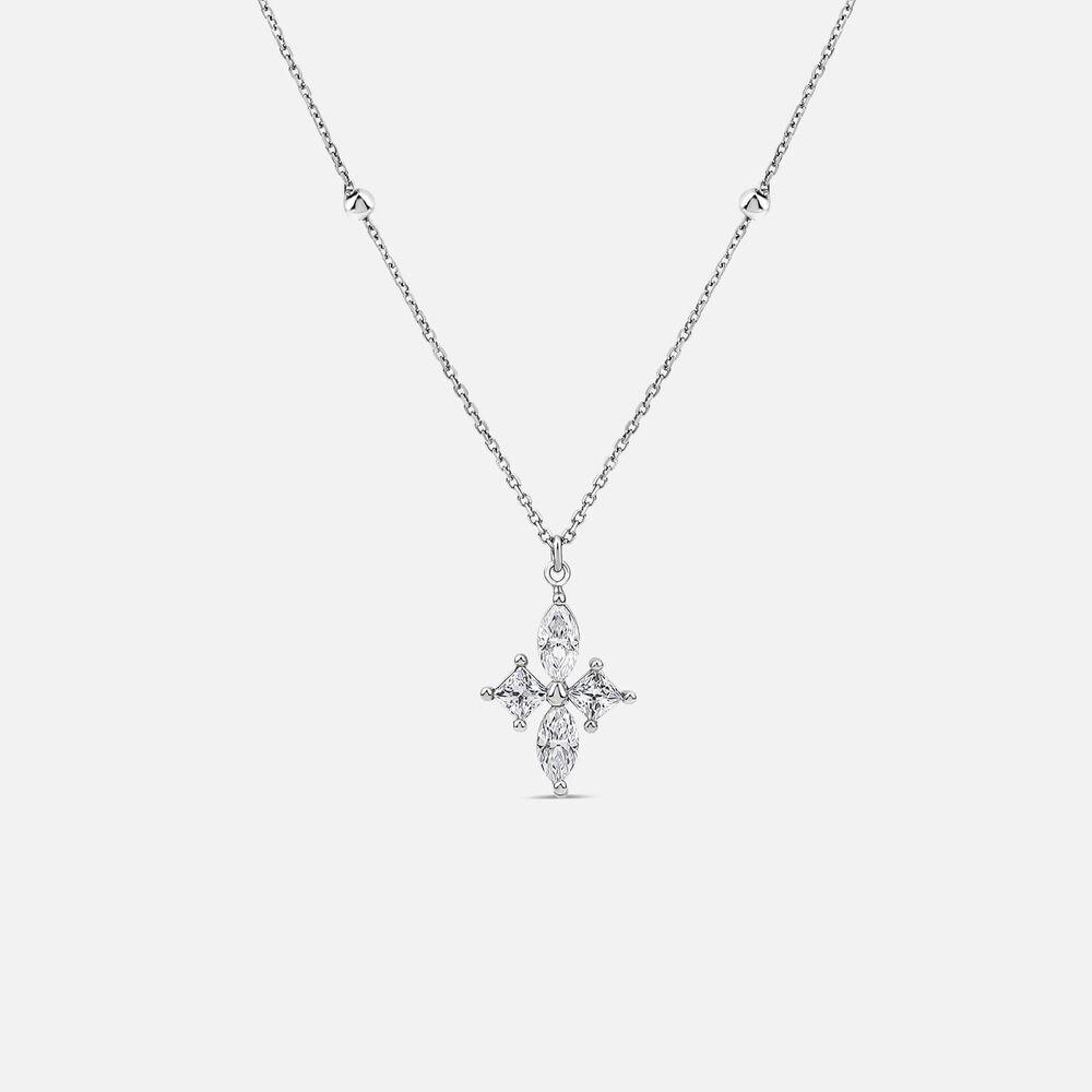 9ct White Gold Marquise & Princess Cubic Zirconia Pendant