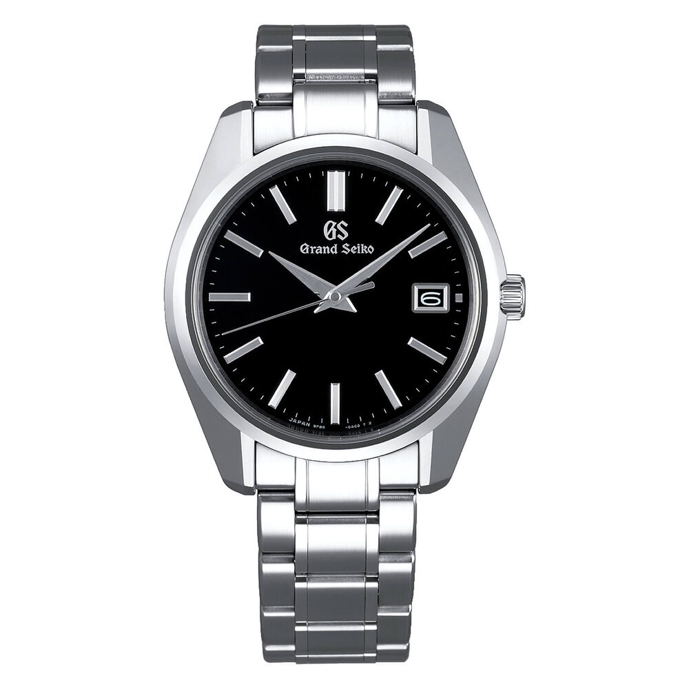 Grand Seiko Heritage Quartz Black Dial Steel Case Bracelet Watch