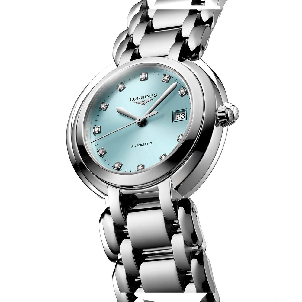 Longines Primaluna 30mm Blue Dial Diamond Dot Steel Bracelet Watch