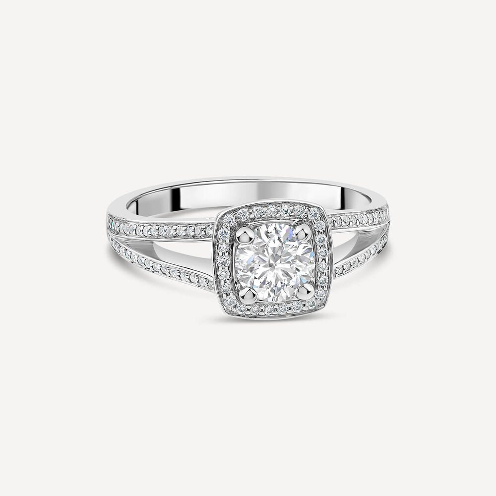 Platinum 0.70ct Round Diamond Halo & Split Sides Ring