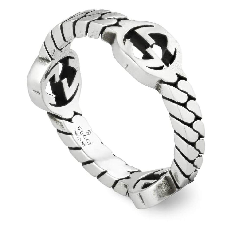 Gucci Interlocking G Sterling Silver Band Ring (UK Size T-U)