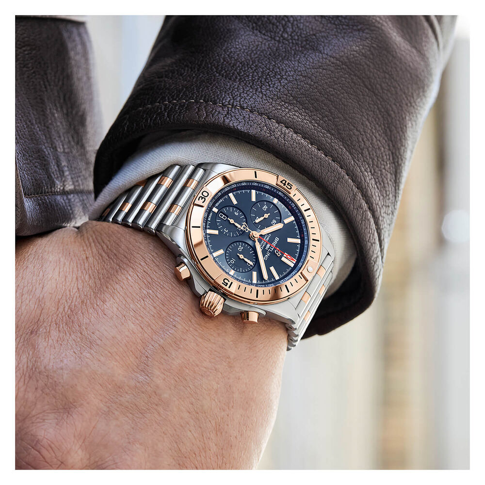 Breitling Chronomat 42mm Mens Blue Dial Steel & 18k Red Gold Bracelet Watch image number 3