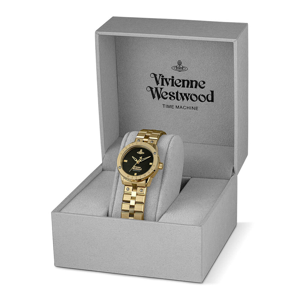Vivienne Westwood Trellick 30mm Black Dial Gold Tone Steel Bracelet Watch