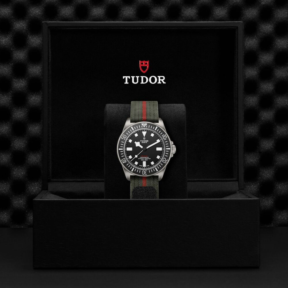 TUDOR Pelagos FXD 42mm Black HMK Dial Green & Red Fabric Strap Watch image number 5